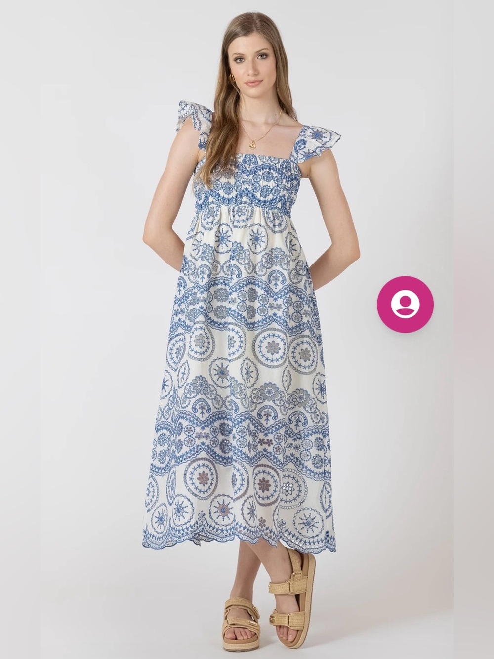 Blue Eyelet Cotton Dress